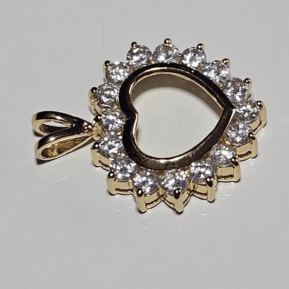 HAN 925 Yellow Gold Over Sterling Silver Vermeil CZ Heart Pendant - Picture 9 of 12